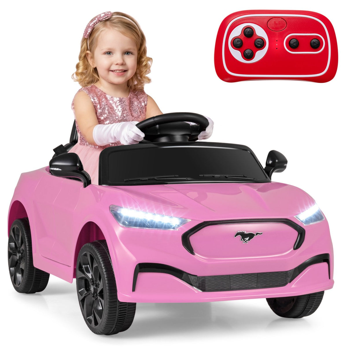 12V Kids Ride on Car Licensed Ford Mach E with Parent Control and Horn-Pink view 3