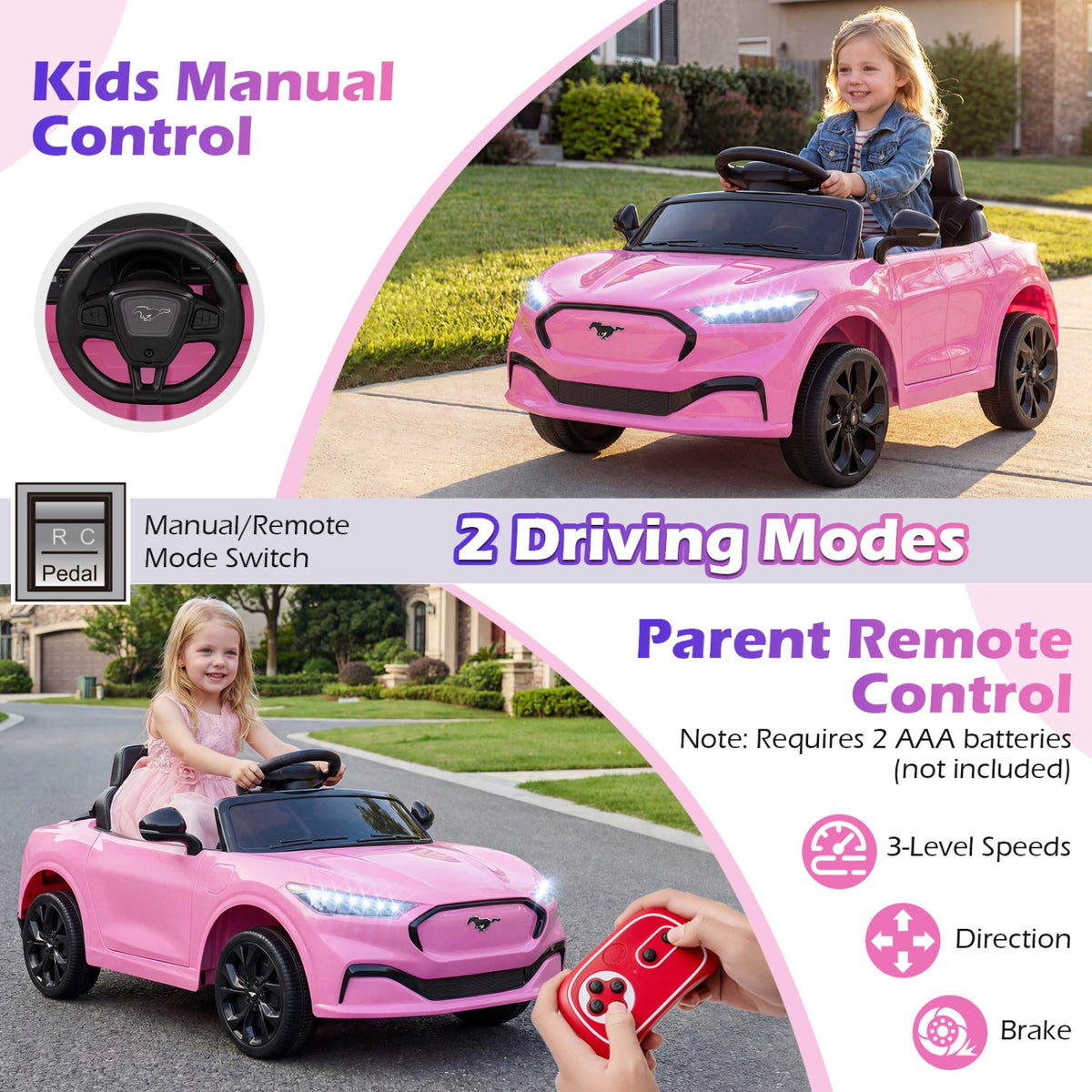 12V Kids Ride on Car Licensed Ford Mach E with Parent Control and Horn-Pink view 5