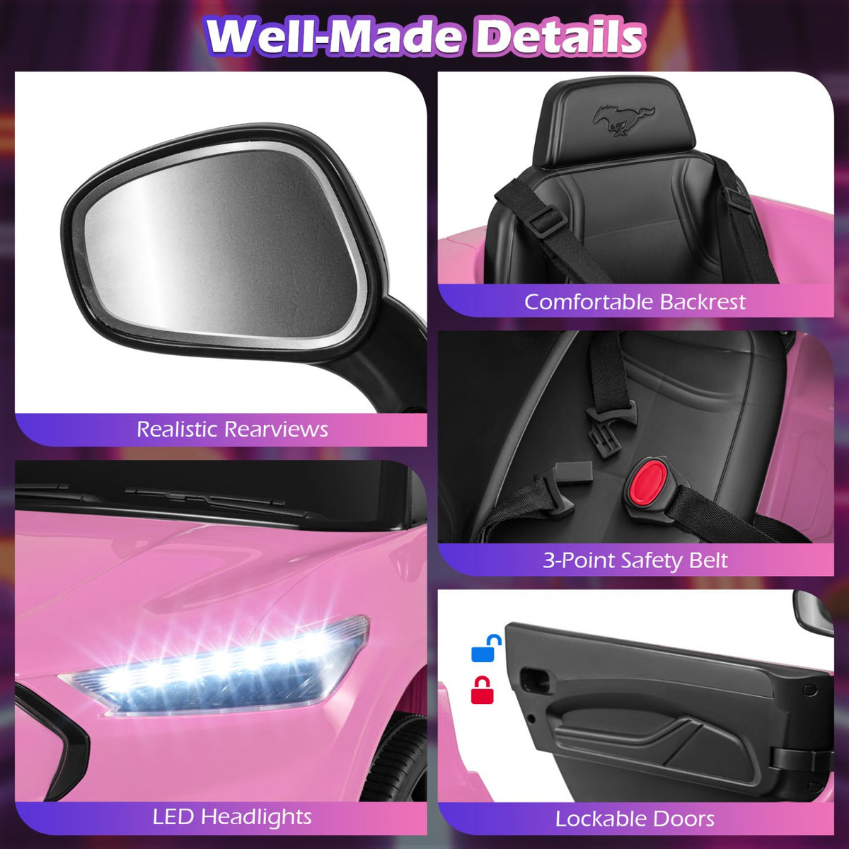 12V Kids Ride on Car Licensed Ford Mach E with Parent Control and Horn-Pink view 9