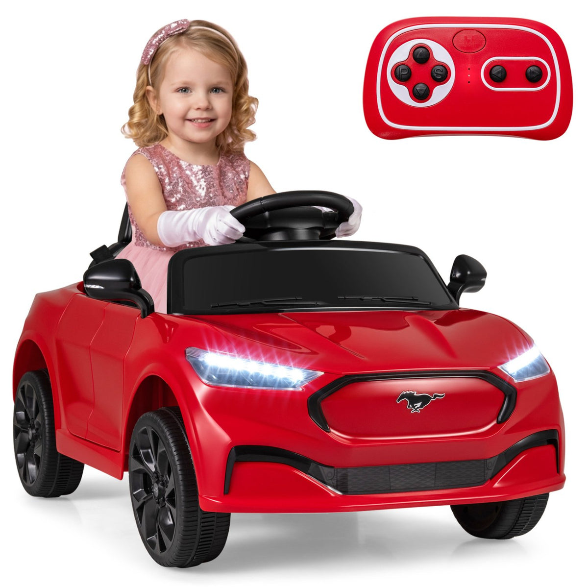 12V Kids Ride on Car Licensed Ford Mach E with Parent Control and Horn-Red view 3