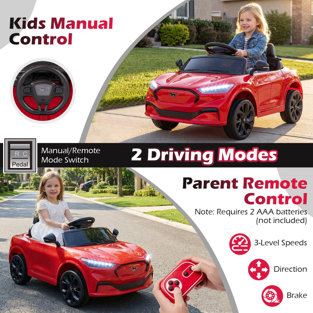 12V Kids Ride on Car Licensed Ford Mach E with Parent Control and Horn-Red view 5