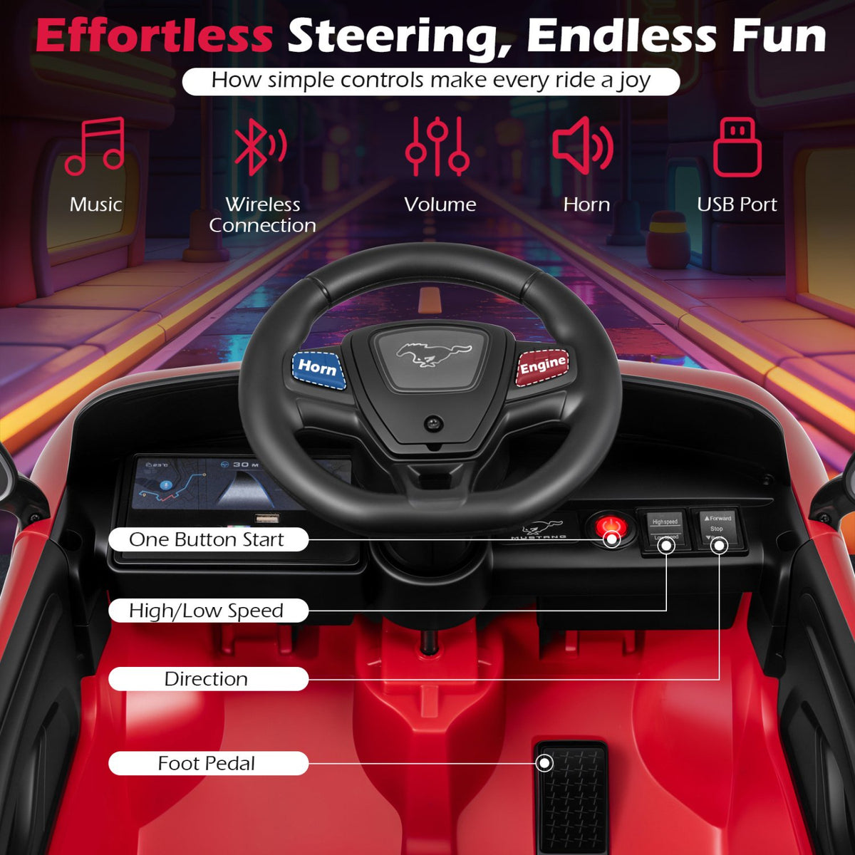 12V Kids Ride on Car Licensed Ford Mach E with Parent Control and Horn-Red view 6
