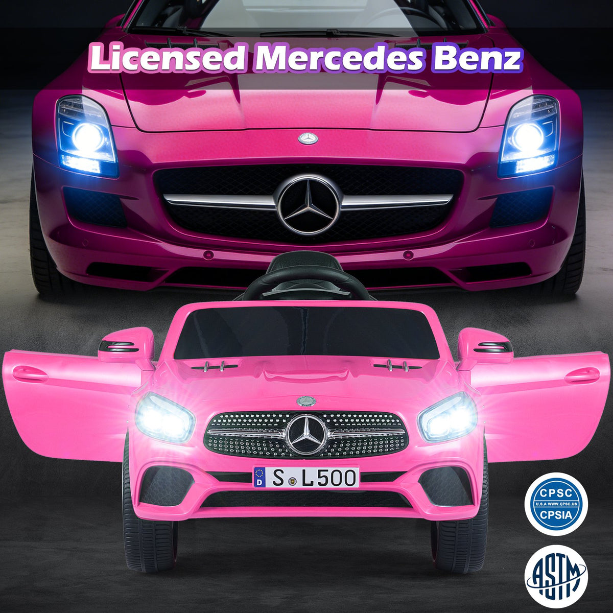12V Kids Ride on Car Licensed Mercedes-Benz with Remote and Music-Pink view 6