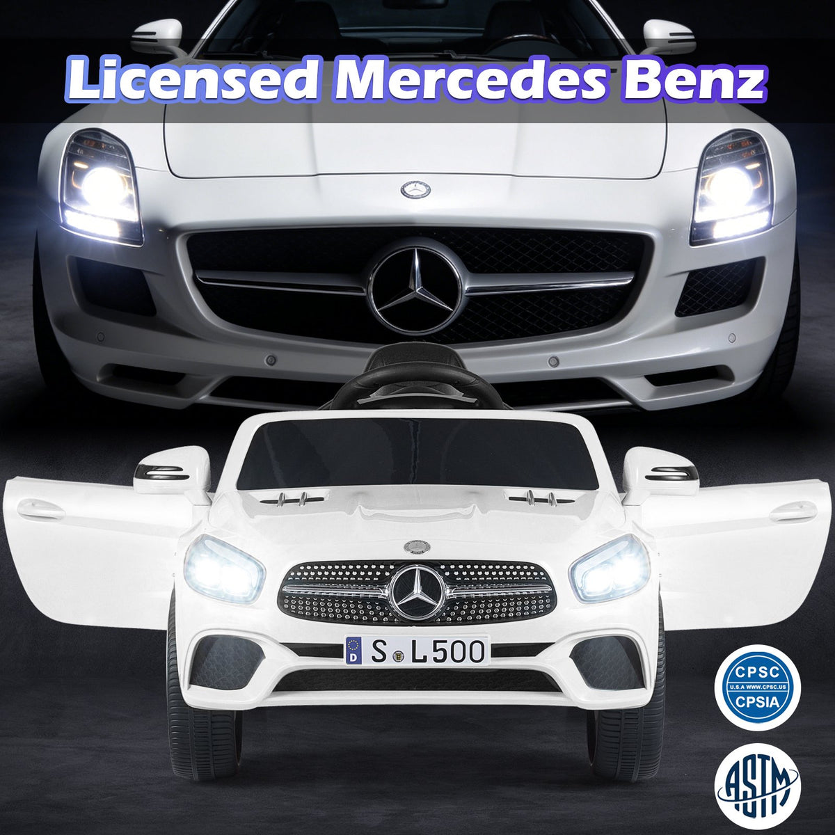 12V Kids Ride on Car Licensed Mercedes-Benz with Remote and Music-White view 6