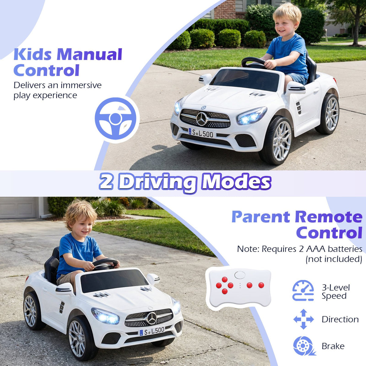 12V Kids Ride on Car Licensed Mercedes-Benz with Remote and Music-White view 7