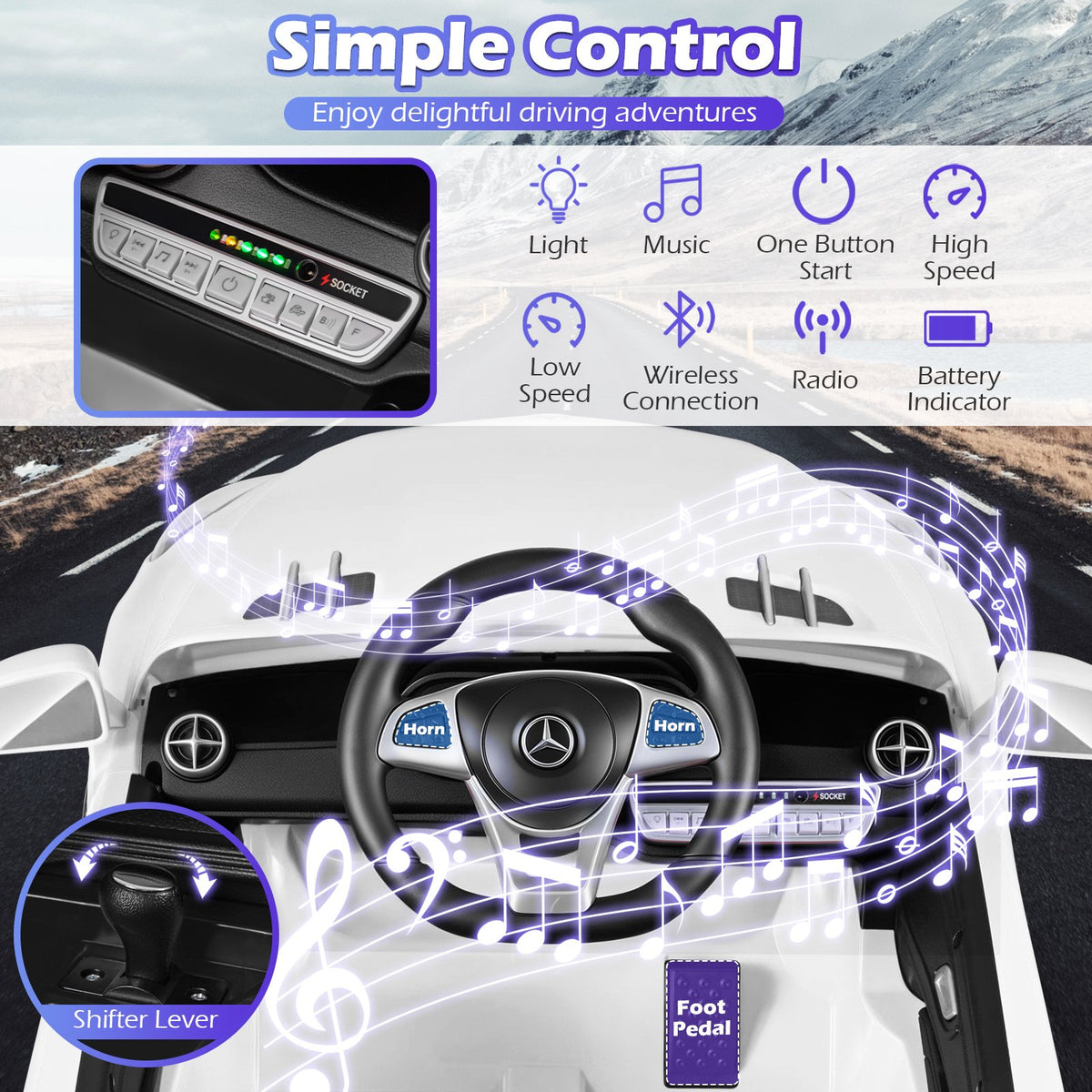 12V Kids Ride on Car Licensed Mercedes-Benz with Remote and Music-White view 8