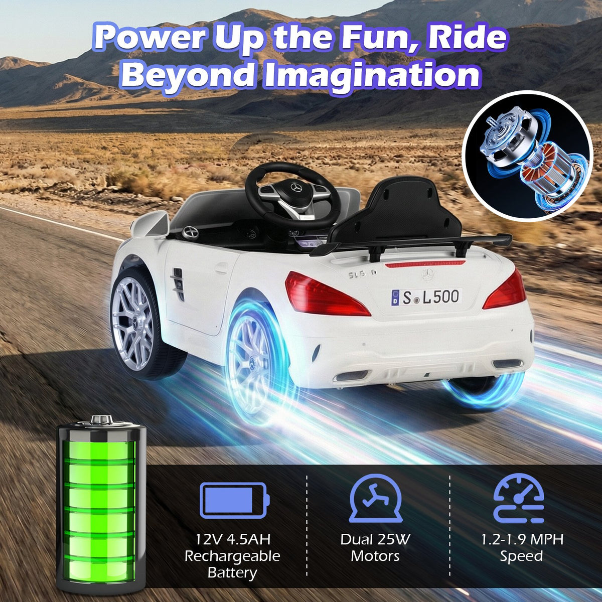 12V Kids Ride on Car Licensed Mercedes-Benz with Remote and Music-White view 9
