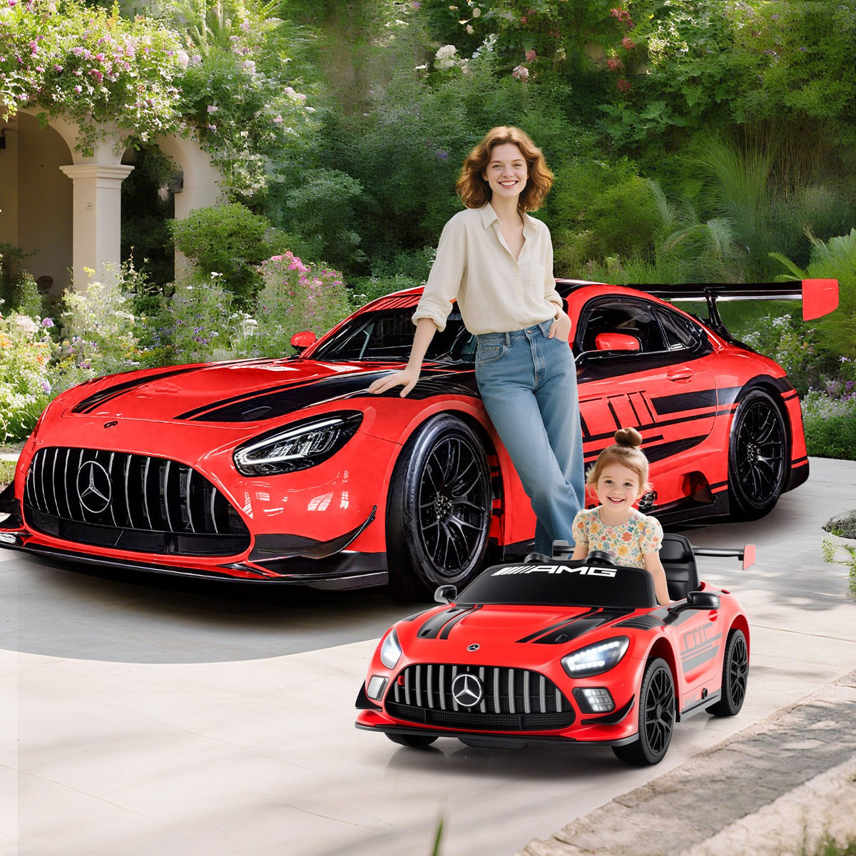 12V Kids Ride-On Car Mercedes-AMG GT3 Licensed with Adjustable Speed-Red view 2