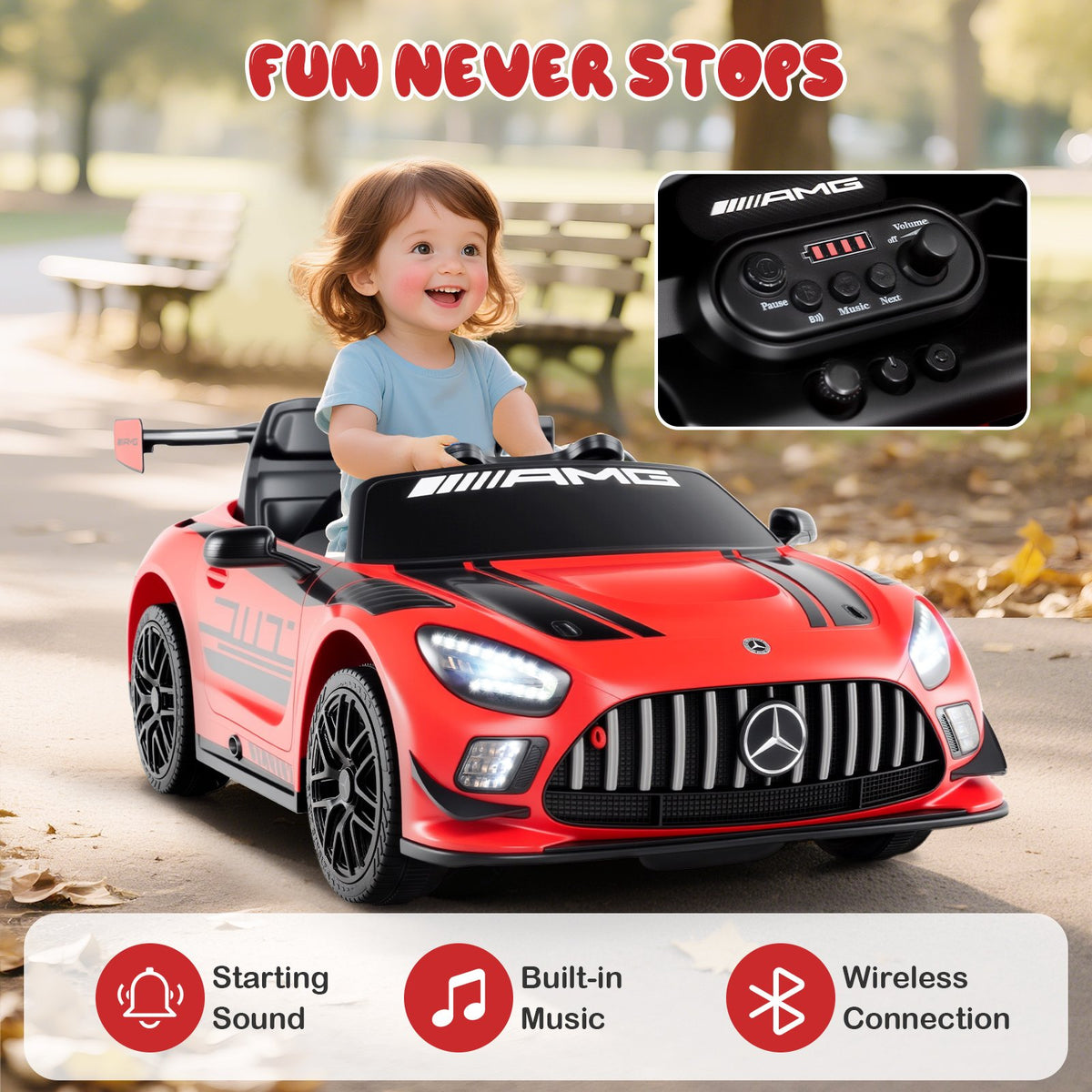 12V Kids Ride-On Car Mercedes-AMG GT3 Licensed with Adjustable Speed-Red view 9