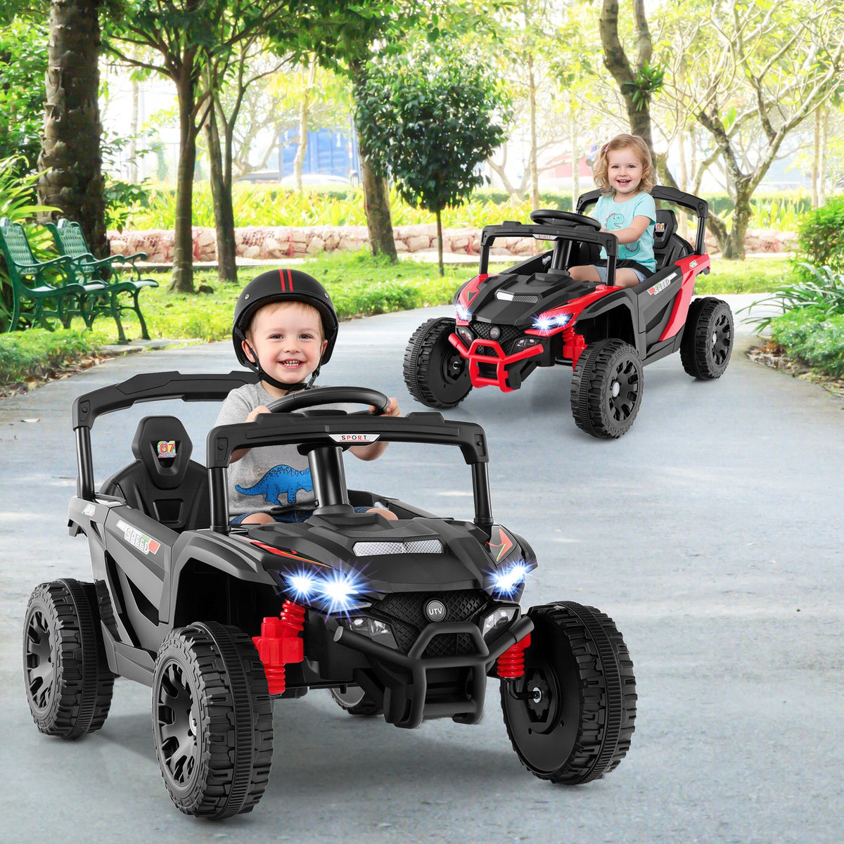 12V Kids Ride On Car UTV Electric Vehicle with LED Lights, Music and Horn-Black view 2