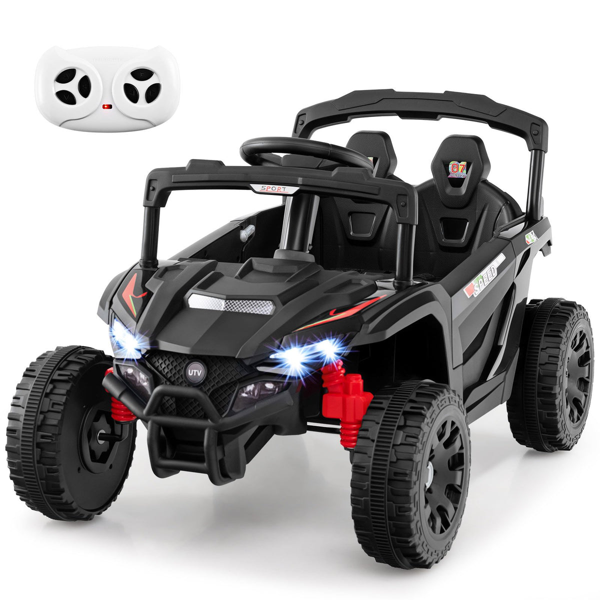 12V Kids Ride On Car UTV Electric Vehicle with LED Lights, Music and Horn-Black view 6