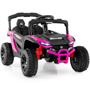 12V Kids Ride On Car UTV Electric Vehicle with LED Lights, Music and Horn-Hot Pink