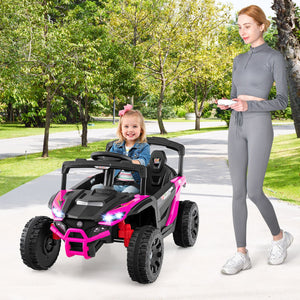 12V Kids Ride On Car UTV Electric Vehicle with LED Lights, Music and Horn-Hot Pink view 2