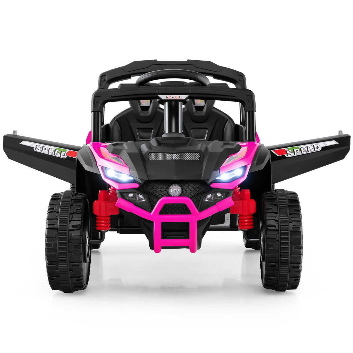 12V Kids Ride On Car UTV Electric Vehicle with LED Lights, Music and Horn-Hot Pink view 4