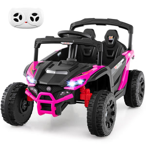 12V Kids Ride On Car UTV Electric Vehicle with LED Lights, Music and Horn-Hot Pink view 6