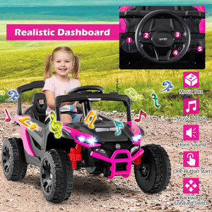 12V Kids Ride On Car UTV Electric Vehicle with LED Lights, Music and Horn-Hot Pink view 7
