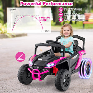 12V Kids Ride On Car UTV Electric Vehicle with LED Lights, Music and Horn-Hot Pink view 8