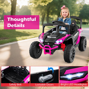 12V Kids Ride On Car UTV Electric Vehicle with LED Lights, Music and Horn-Hot Pink view 9