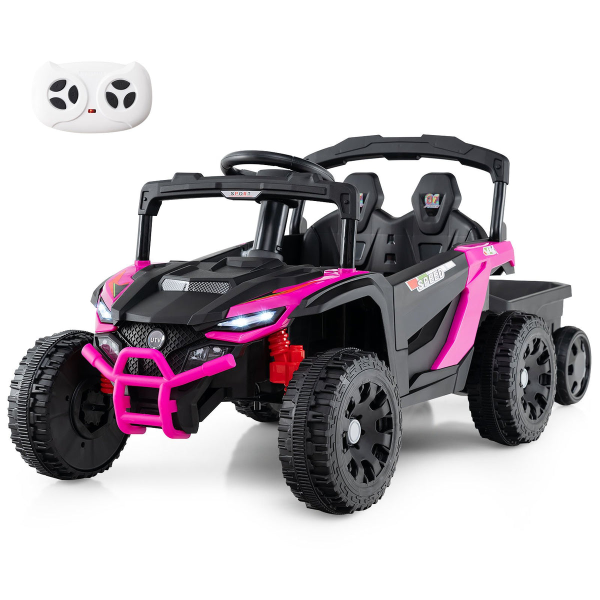 12V Battery Powered Ride On Tractor with Parent Remote Control-Black and Pink