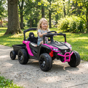 12V Battery Powered Ride On Tractor with Parent Remote Control-Black and Pink view 2