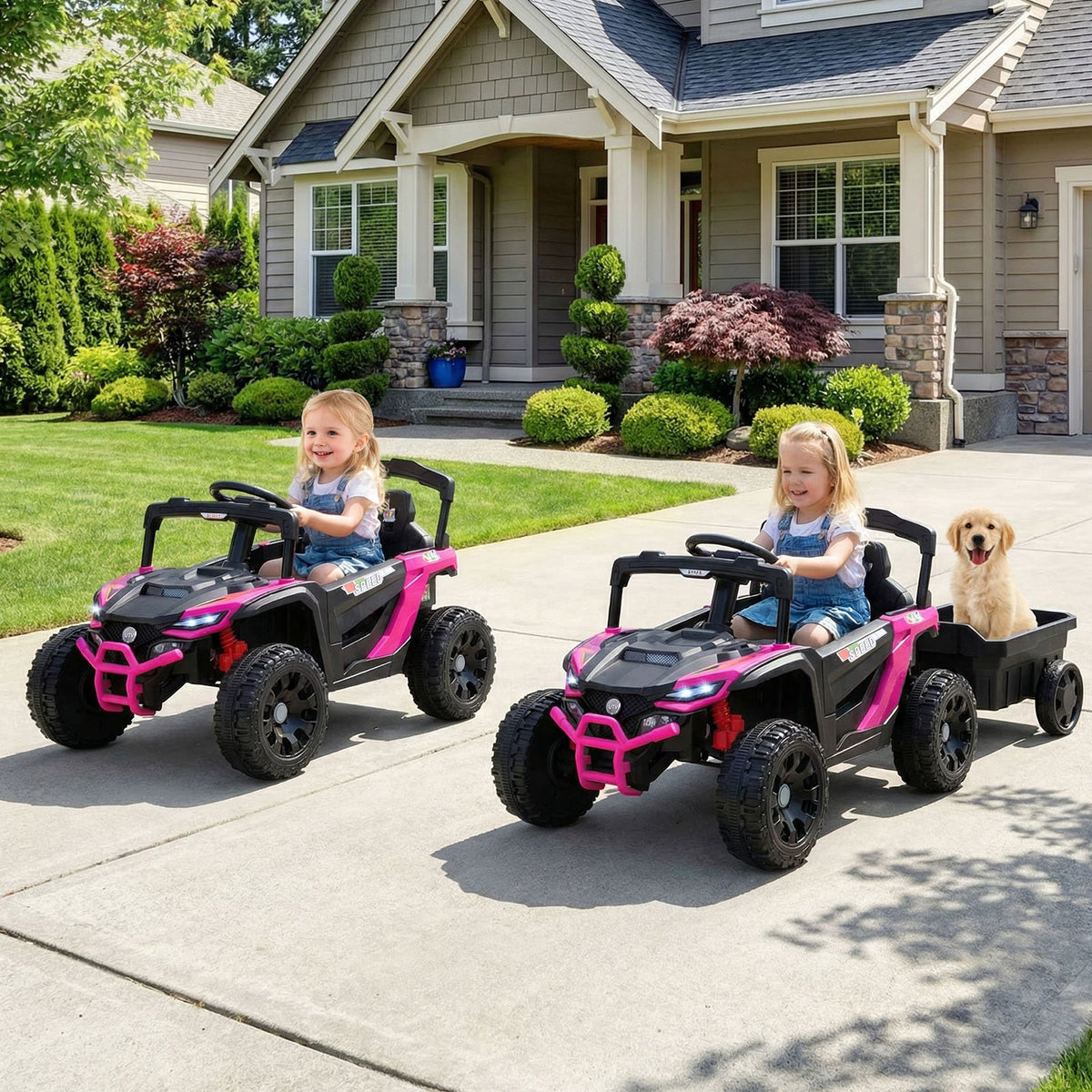 12V Battery Powered Ride On Tractor with Parent Remote Control-Black and Pink view 3
