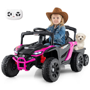 12V Battery Powered Ride On Tractor with Parent Remote Control-Black and Pink view 4