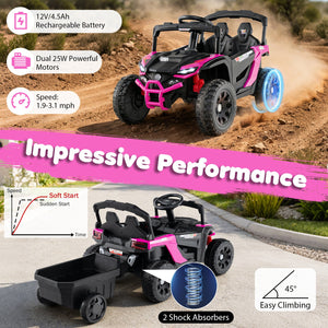 12V Battery Powered Ride On Tractor with Parent Remote Control-Black and Pink view 7
