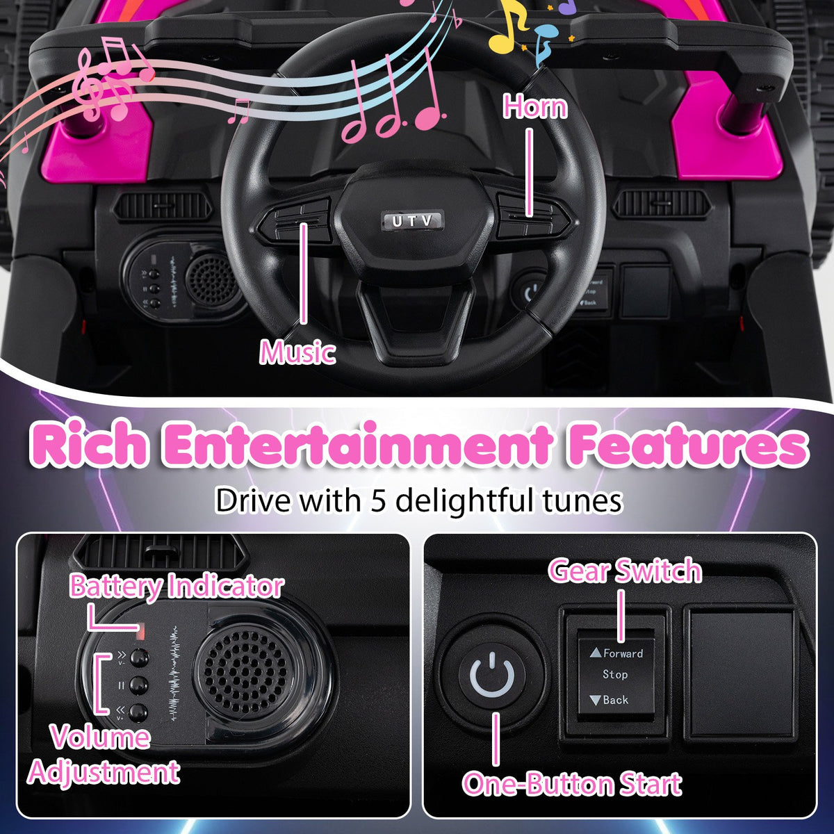 12V Battery Powered Ride On Tractor with Parent Remote Control-Black and Pink view 9