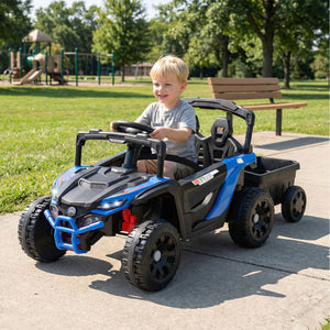 12V Battery Powered Ride On Tractor with Parent Remote Control-Black and Blue view 2