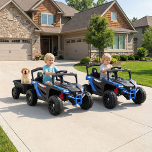 12V Battery Powered Ride On Tractor with Parent Remote Control-Black and Blue view 3