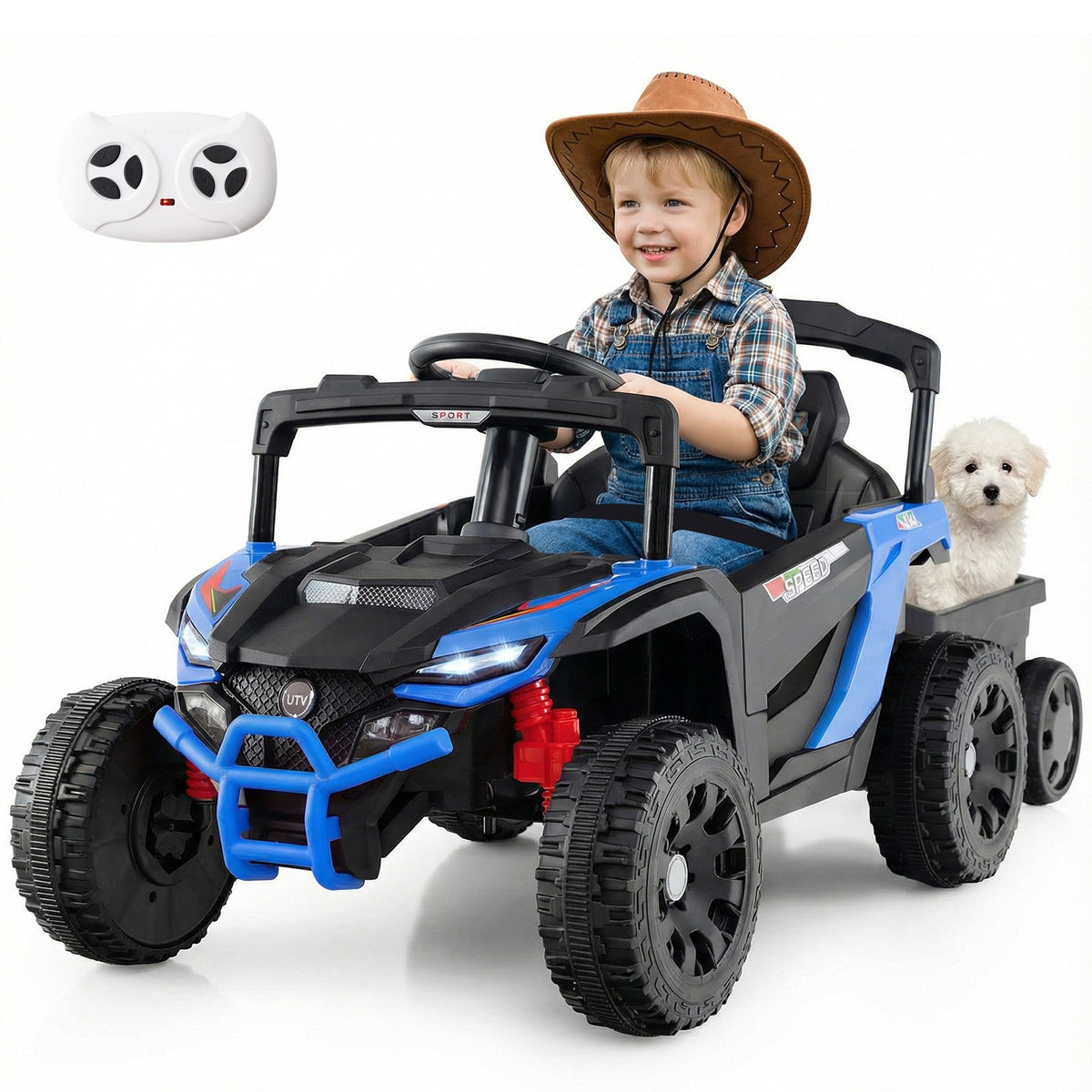 12V Battery Powered Ride On Tractor with Parent Remote Control-Black and Blue view 4