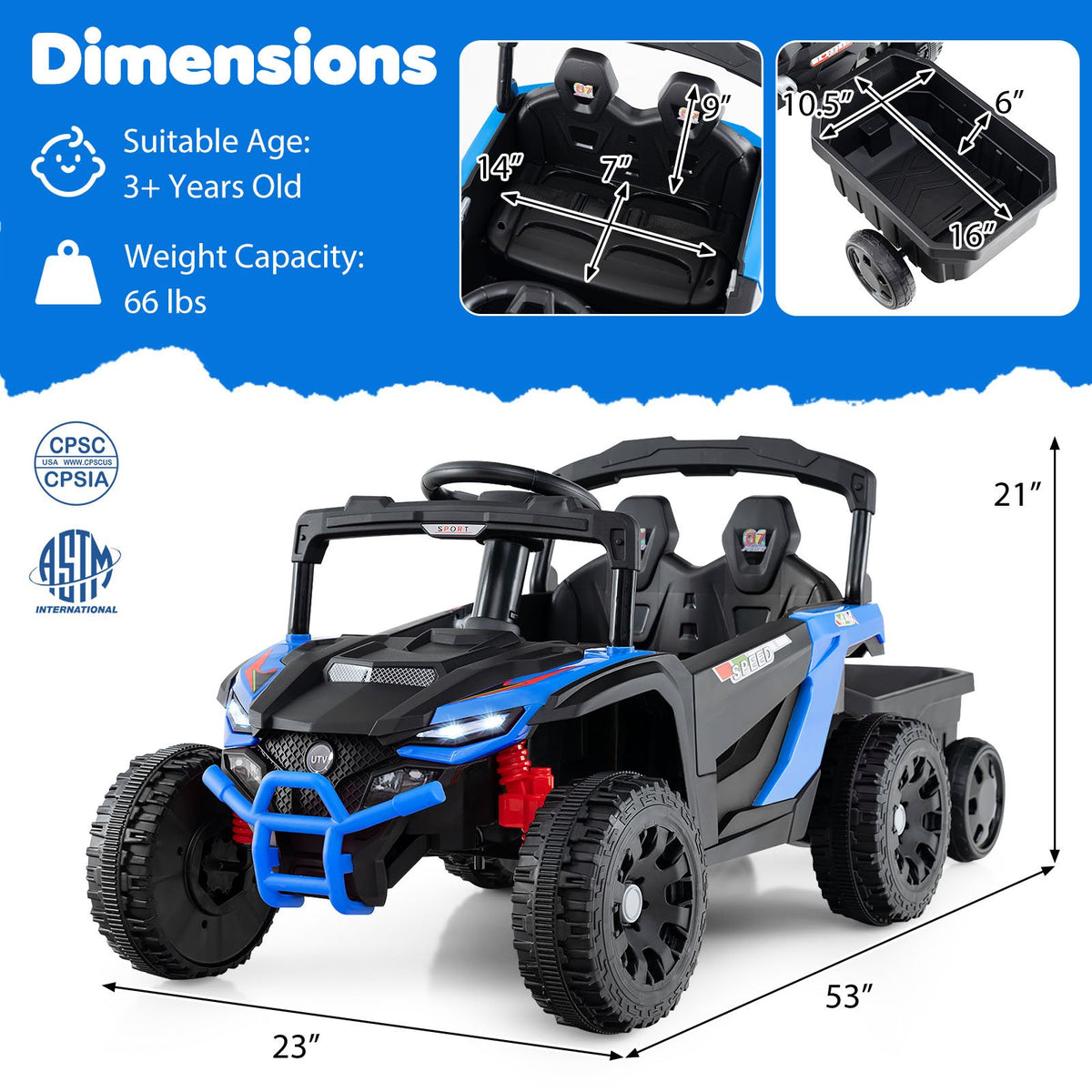 12V Battery Powered Ride On Tractor with Parent Remote Control-Black and Blue view 5
