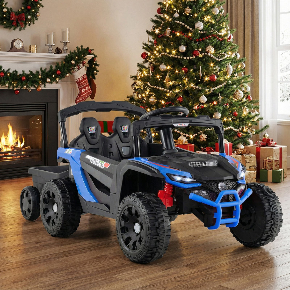 12V Battery Powered Ride On Tractor with Parent Remote Control-Black and Blue view 6