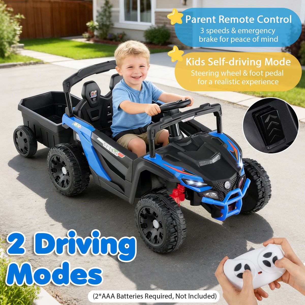 12V Battery Powered Ride On Tractor with Parent Remote Control-Black and Blue view 8