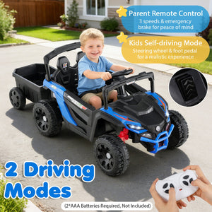 12V Battery Powered Ride On Tractor with Parent Remote Control-Black and Blue view 8