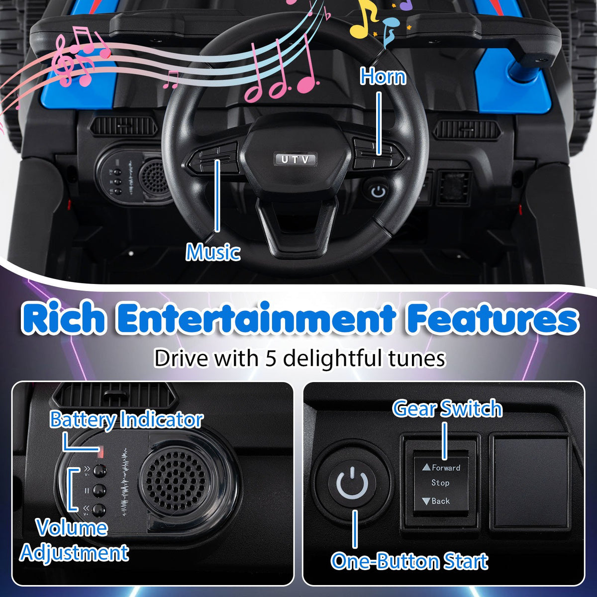 12V Battery Powered Ride On Tractor with Parent Remote Control-Black and Blue view 9