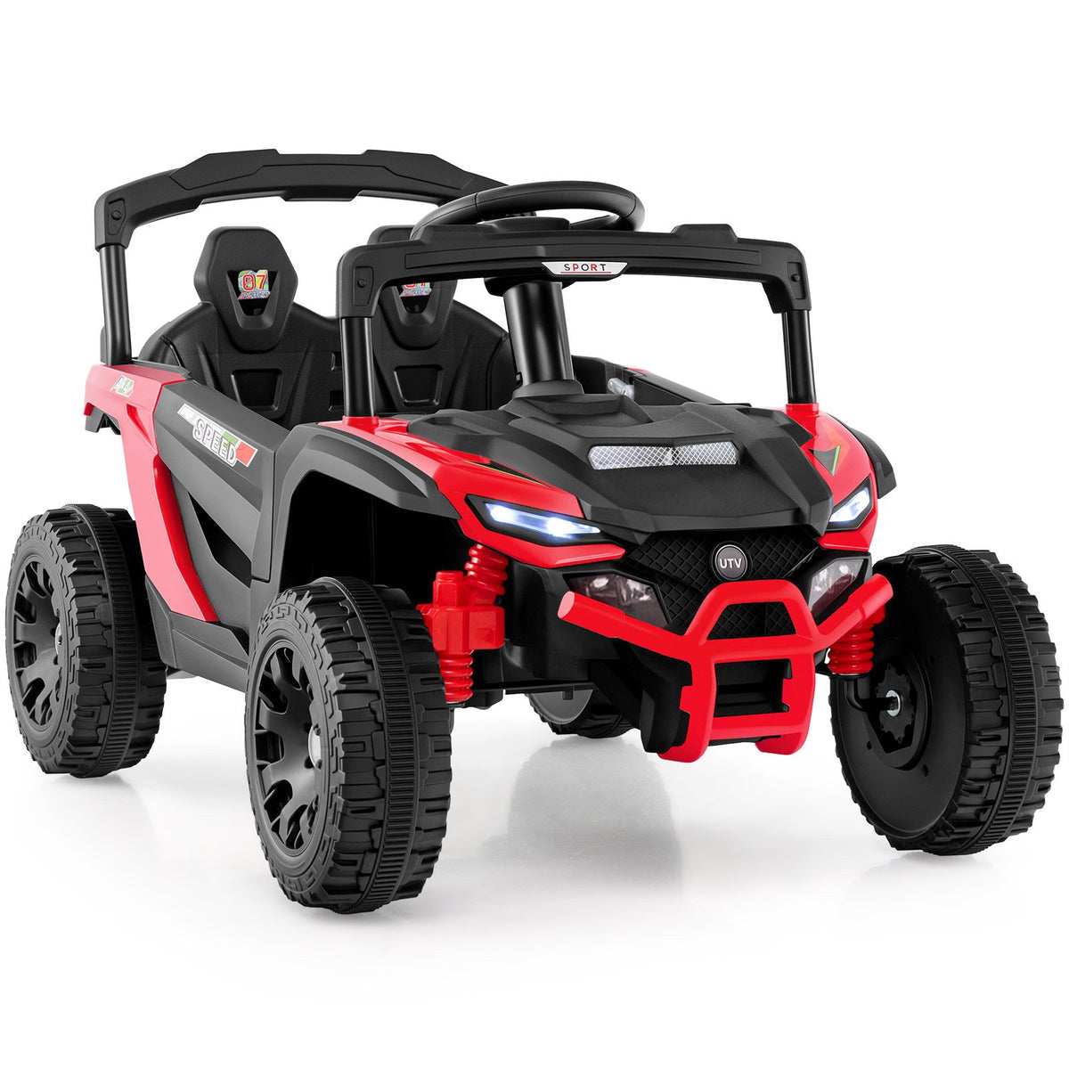 12V Kids Ride On Car UTV Electric Vehicle with LED Lights, Music and Horn-Red
