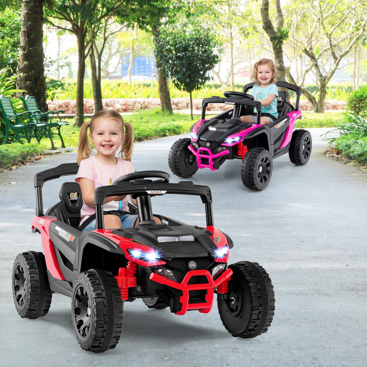 12V Kids Ride On Car UTV Electric Vehicle with LED Lights, Music and Horn-Red view 2