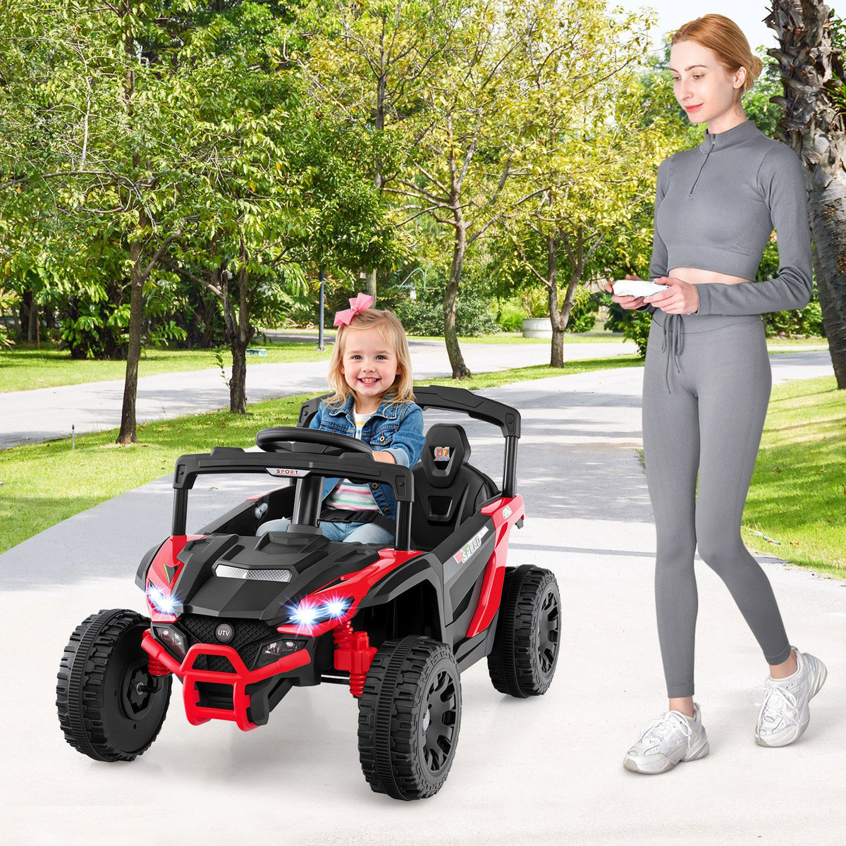 12V Kids Ride On Car UTV Electric Vehicle with LED Lights, Music and Horn-Red view 3