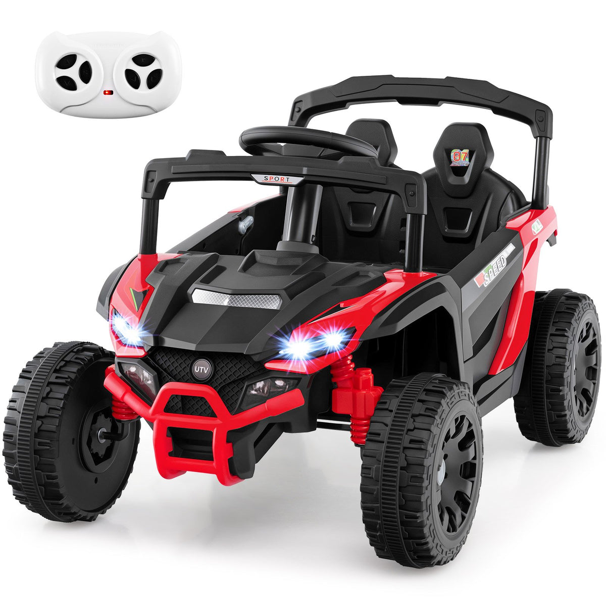12V Kids Ride On Car UTV Electric Vehicle with LED Lights, Music and Horn-Red view 6
