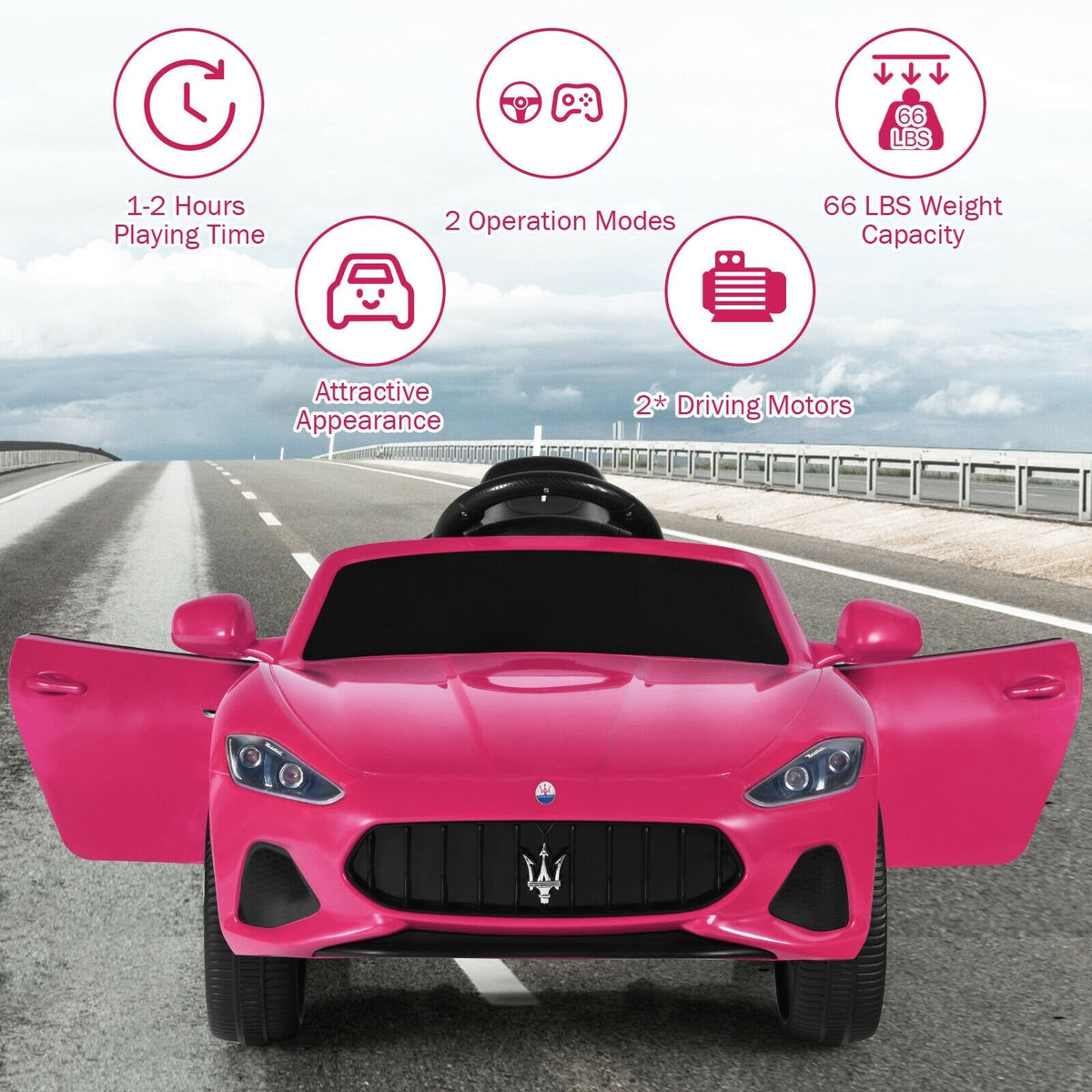 12V Kids Ride-On Car with Remote Control and Lights-Pink view 3