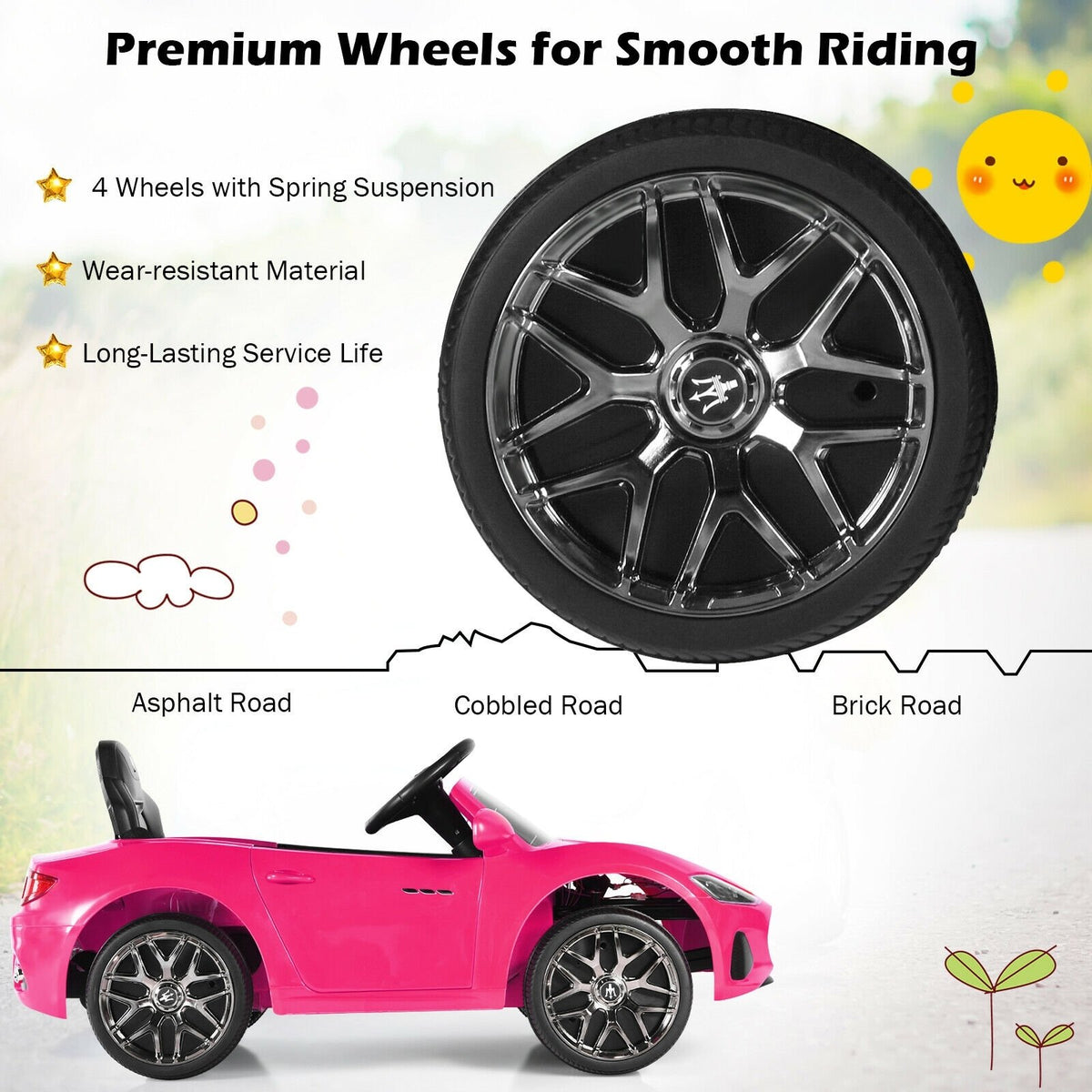 12V Kids Ride-On Car with Remote Control and Lights-Pink view 6