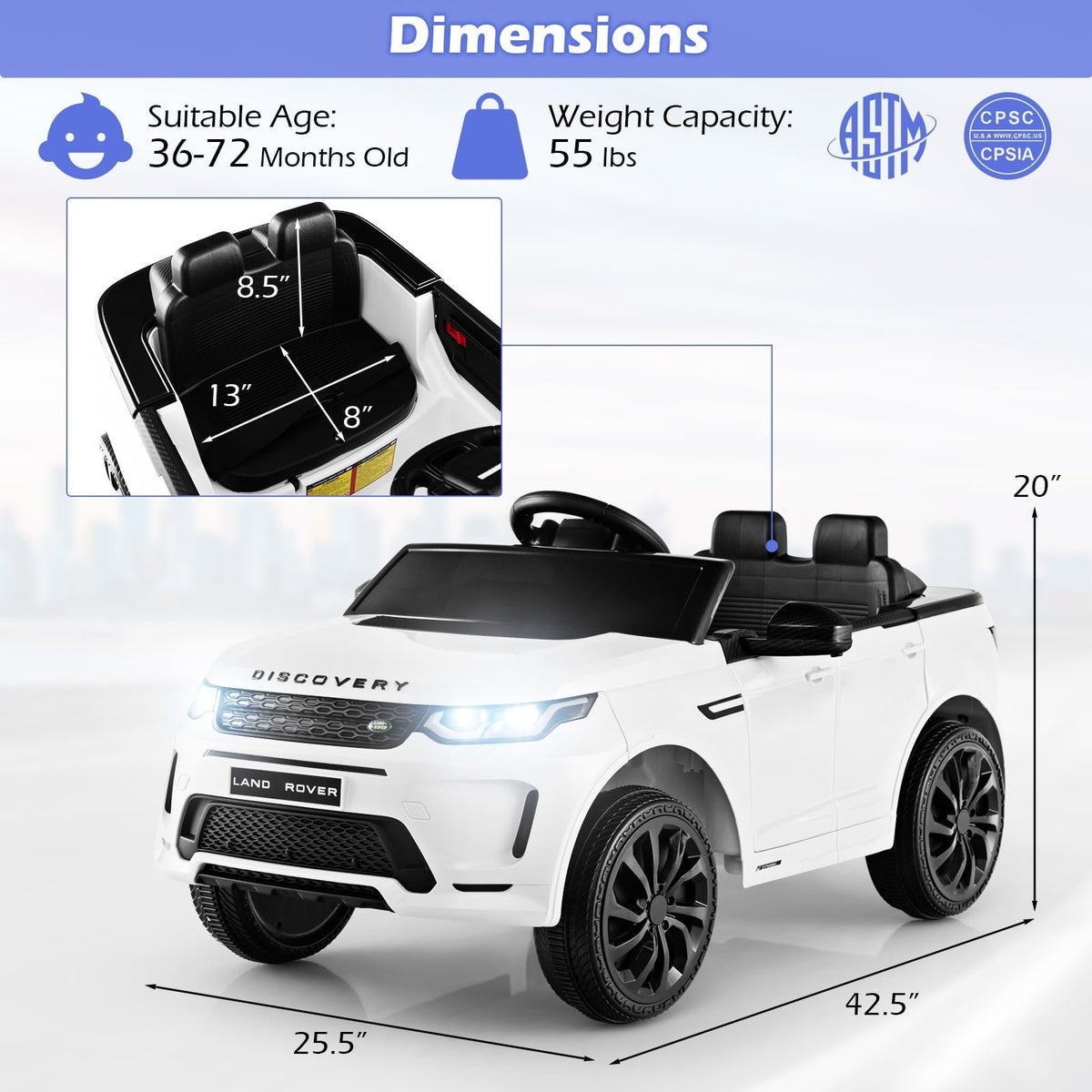 12V Kids Ride On Car with Remote Control Lockable Doors Slow Start System and LED Lights-White view 5