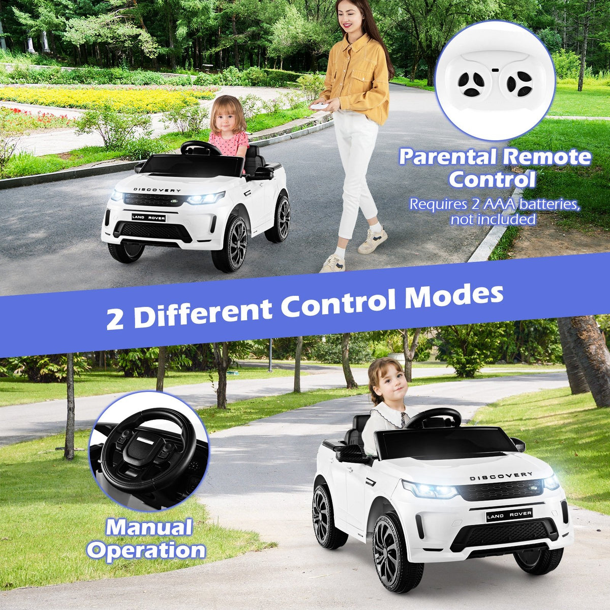 12V Kids Ride On Car with Remote Control Lockable Doors Slow Start System and LED Lights-White view 9