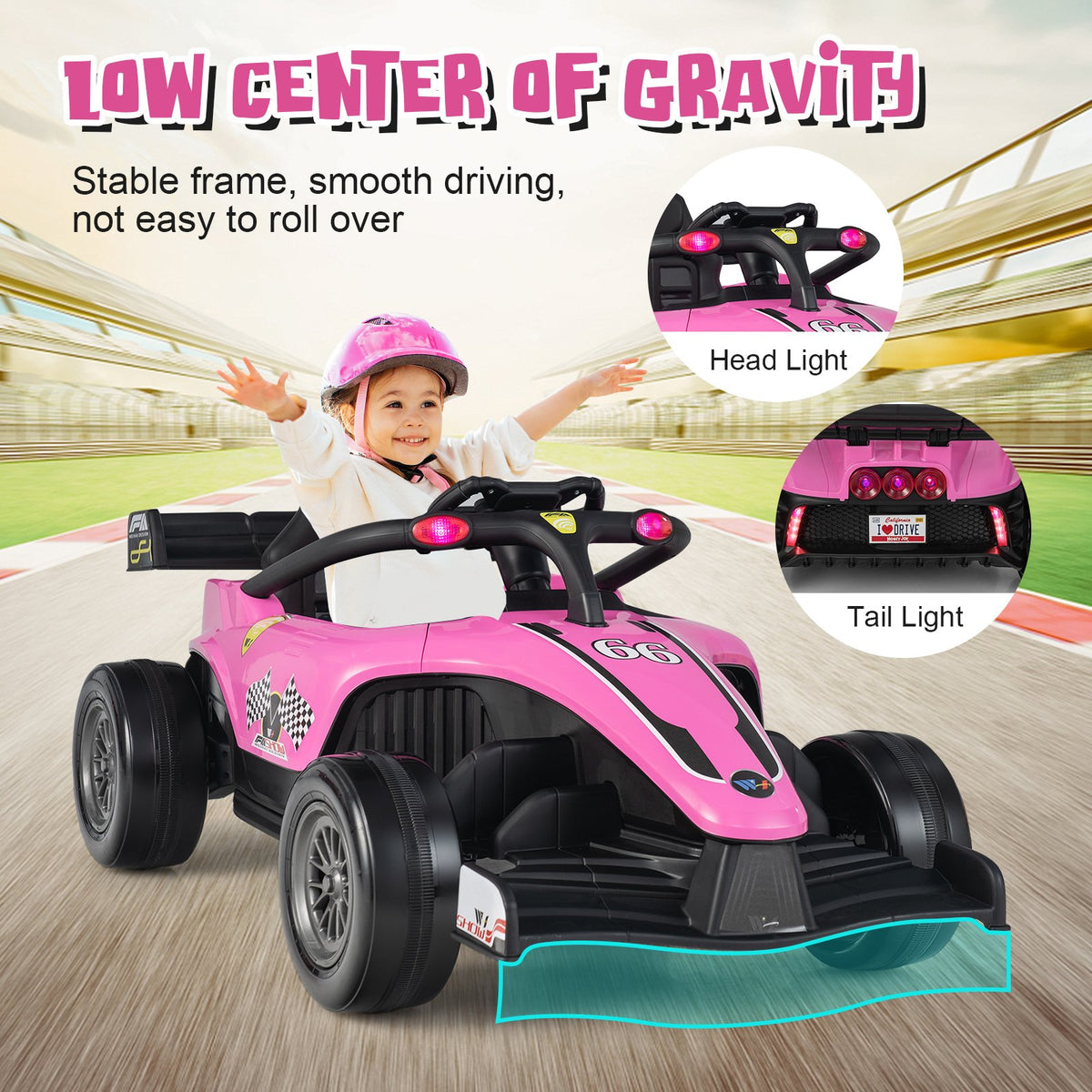 12V Kids Ride on Electric Formula Racing Car with Remote Control-Pink view 3