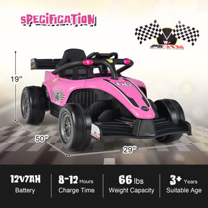 12V Kids Ride on Electric Formula Racing Car with Remote Control-Pink view 4