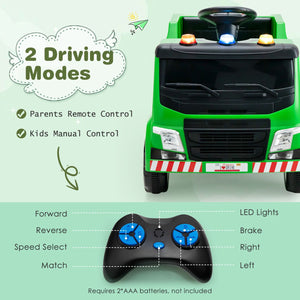 12V Kids Ride-on, Garbage Truck with Warning Lights and 6 Recycling Accessories-Green view 6