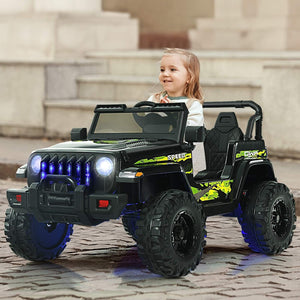 12V Kids Ride-on Jeep Car with 2.4 G Remote Control-Black & Green view 2
