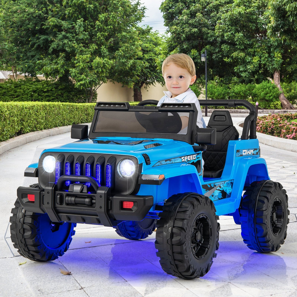 12V Kids Ride-on Jeep Car with 2.4 G Remote Control-Blue view 2