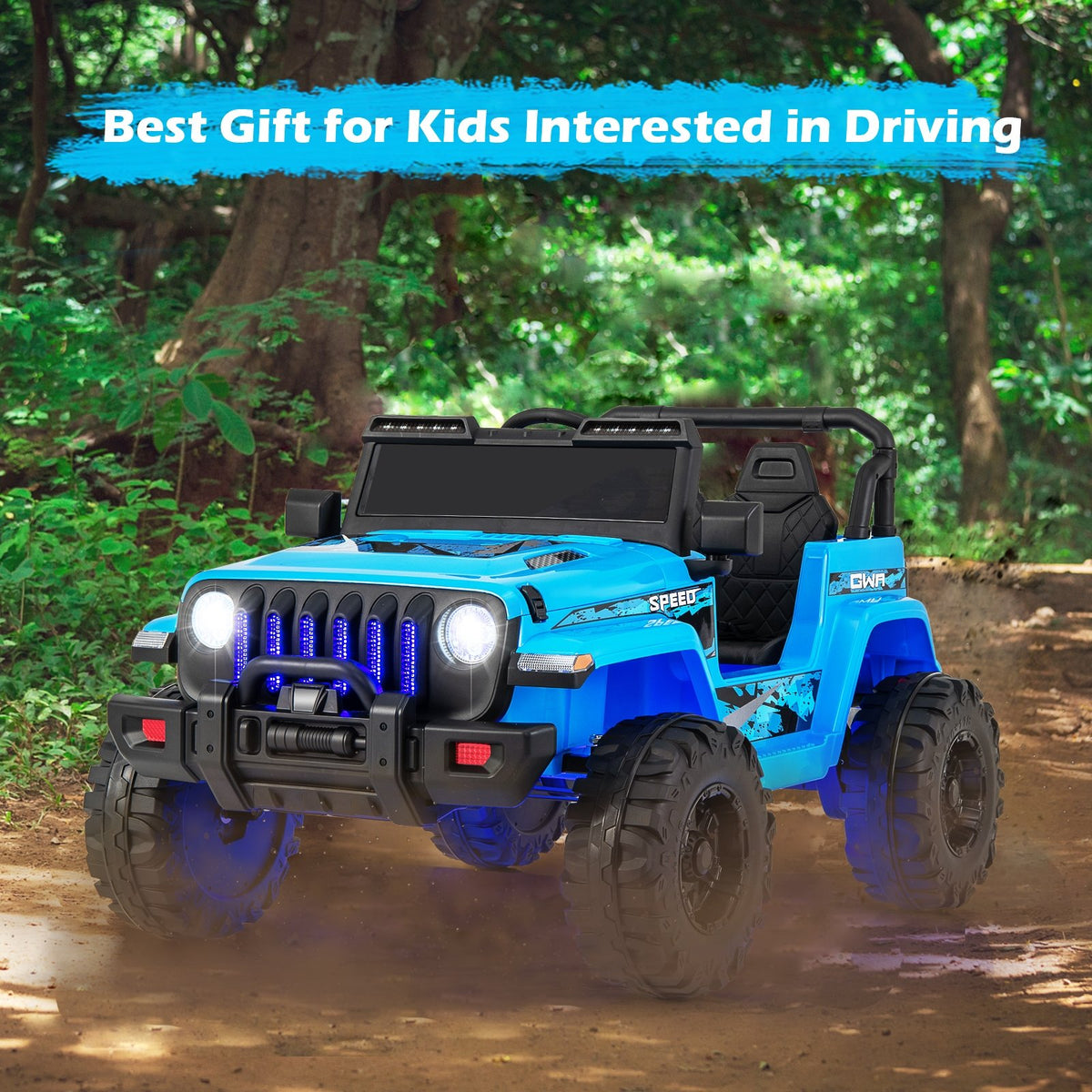 12V Kids Ride-on Jeep Car with 2.4 G Remote Control-Blue view 4